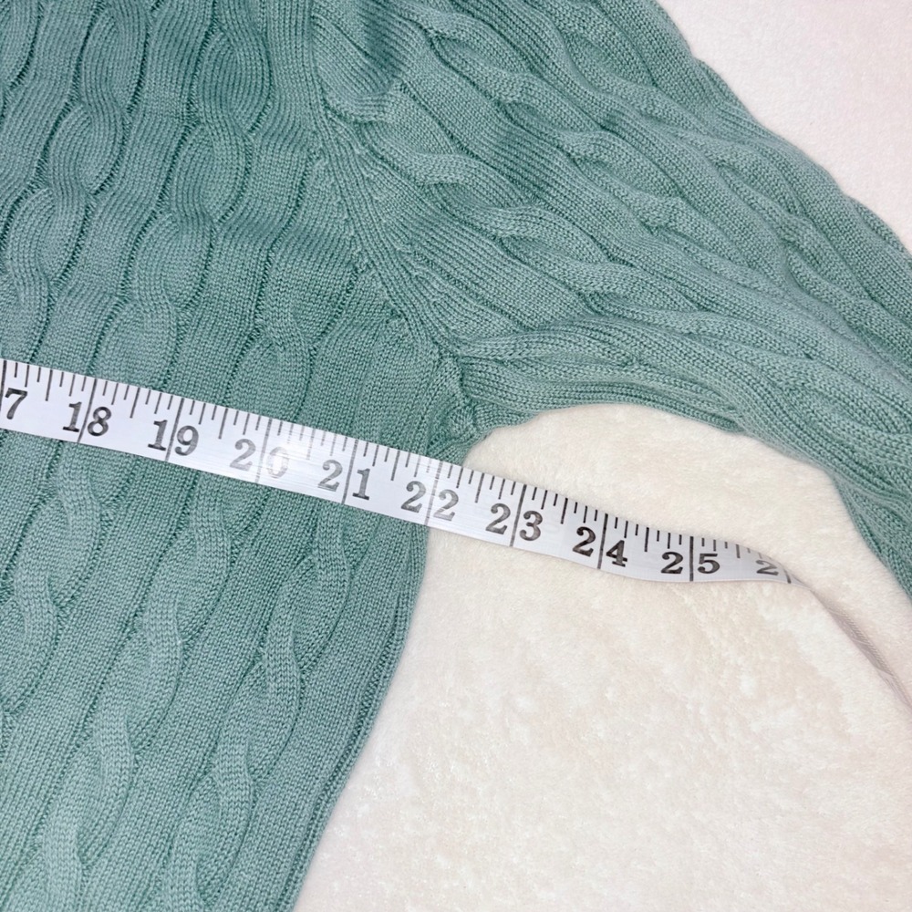 J.CREW Cable Knit Sweater Mens Medium Green Cotton Crewneck Fisherman - Picture 9 of 11